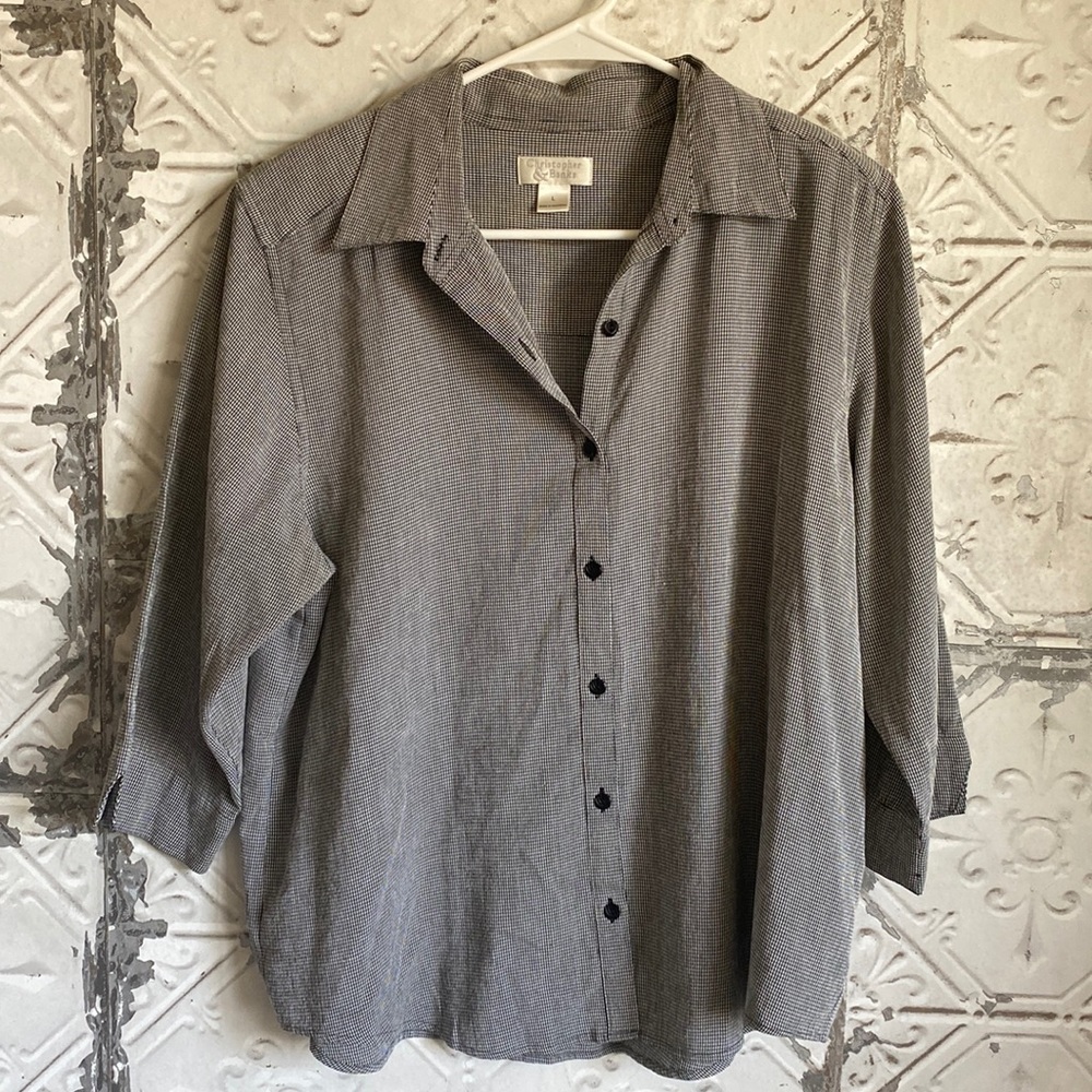 Vintage 50s style gingham button up quarter sleeve top